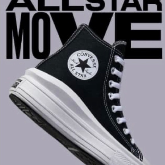 CONVERSE CHUCK TAYLOR MOVE PLATFORM HIGH TOP BLACK leather NEW - Picture 5 of 16
